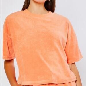 New Terry Cloth Orange Short Sleeve Top Size Medium